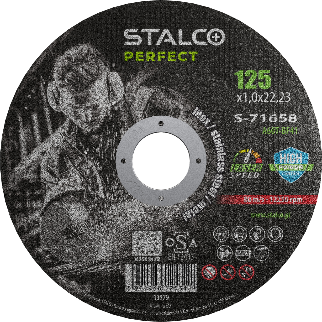 Tarcza do cięcia metalu - płaska ø 125 x 1,0 x 22, 23 mm, cyrkon Stalvo PERFECT S-71658