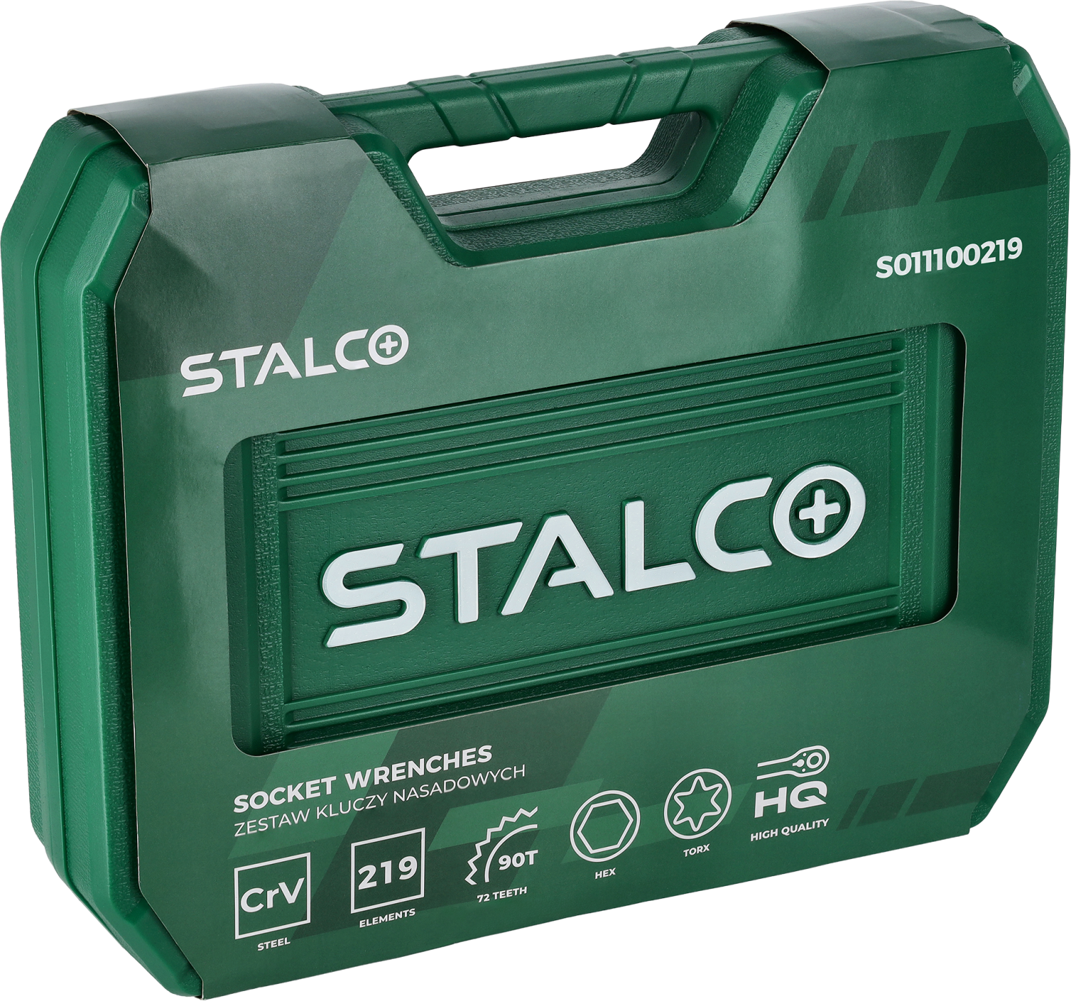Zestaw kluczy nasadowych i płasko-oczkowych 1/2”+3/8”+1/4”, 219 elem. 90T, BMC Stalvo S011100219 Stalvo S011100219