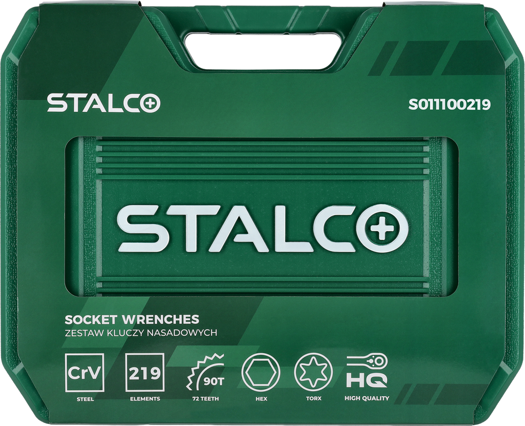 Zestaw kluczy nasadowych i płasko-oczkowych 1/2”+3/8”+1/4”, 219 elem. 90T, BMC Stalvo S011100219 Stalvo S011100219