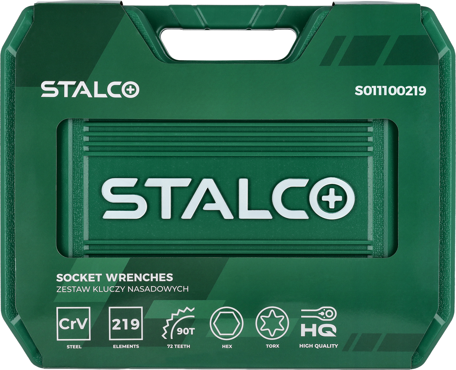 Zestaw kluczy nasadowych i płasko-oczkowych 1/2”+3/8”+1/4”, 219 elem. 90T, BMC Stalvo S011100219 Stalvo S011100219