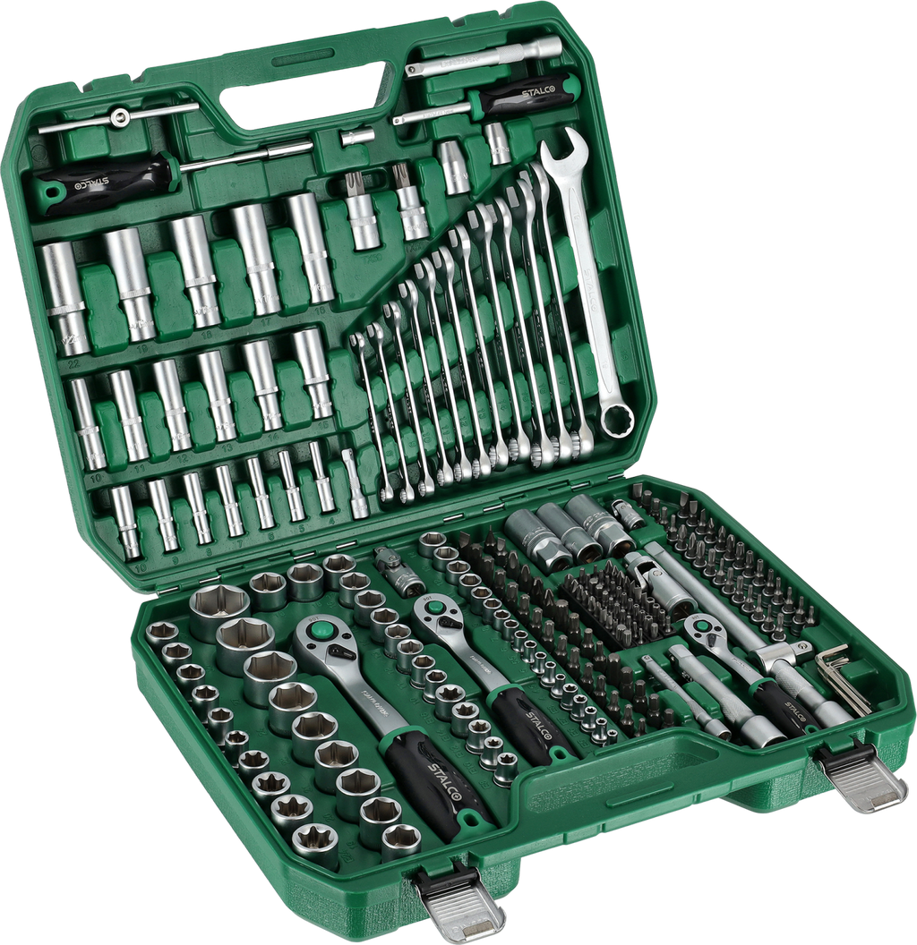 Zestaw kluczy nasadowych i płasko-oczkowych 1/2”+3/8”+1/4”, 219 elem. 90T, BMC Stalvo S011100219 Stalvo S011100219
