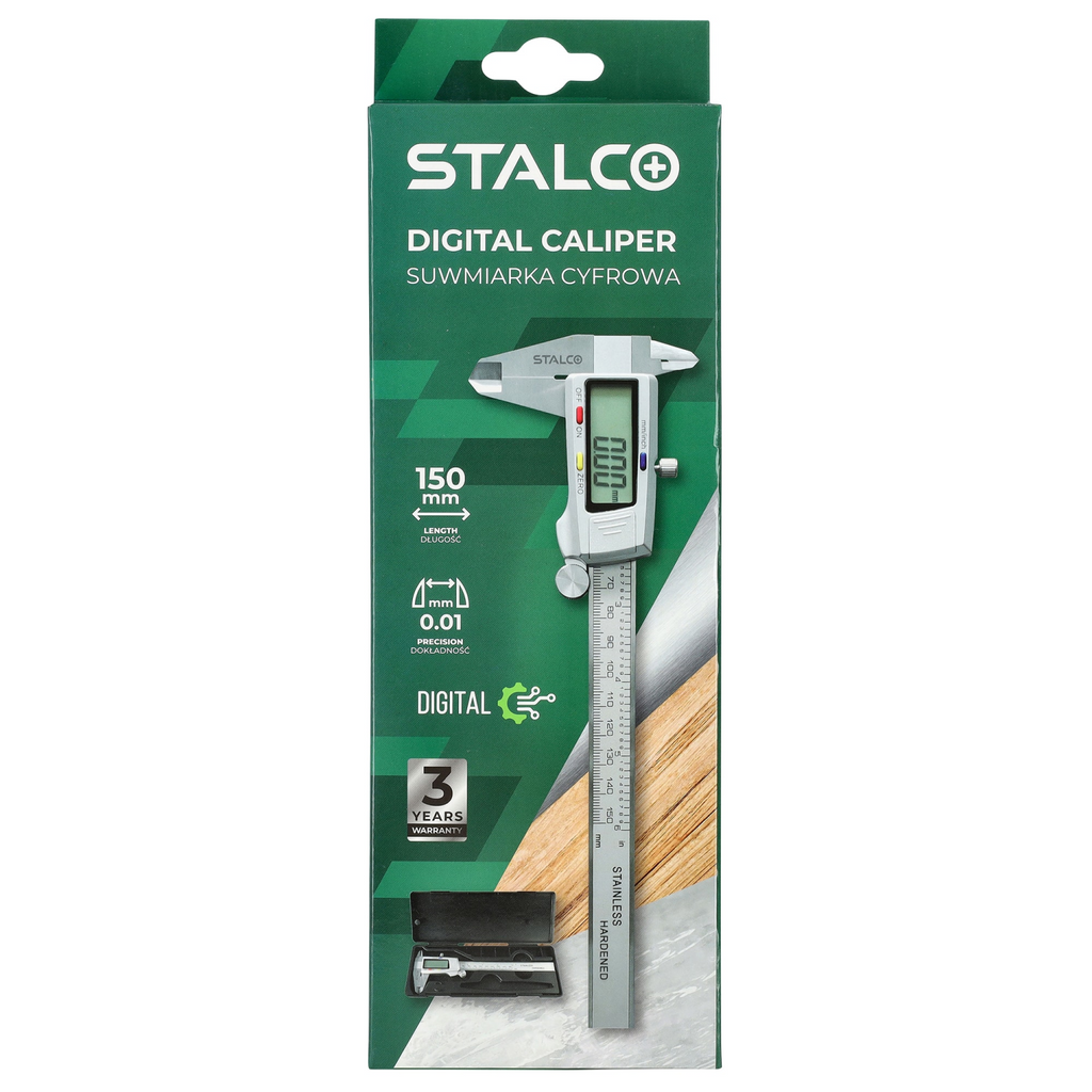 Suwmiarka cyfrowa zakres 0-150mm, dokładność 0,01mm bateria 1,5V Stalvo S010501215 Stalvo S010501215