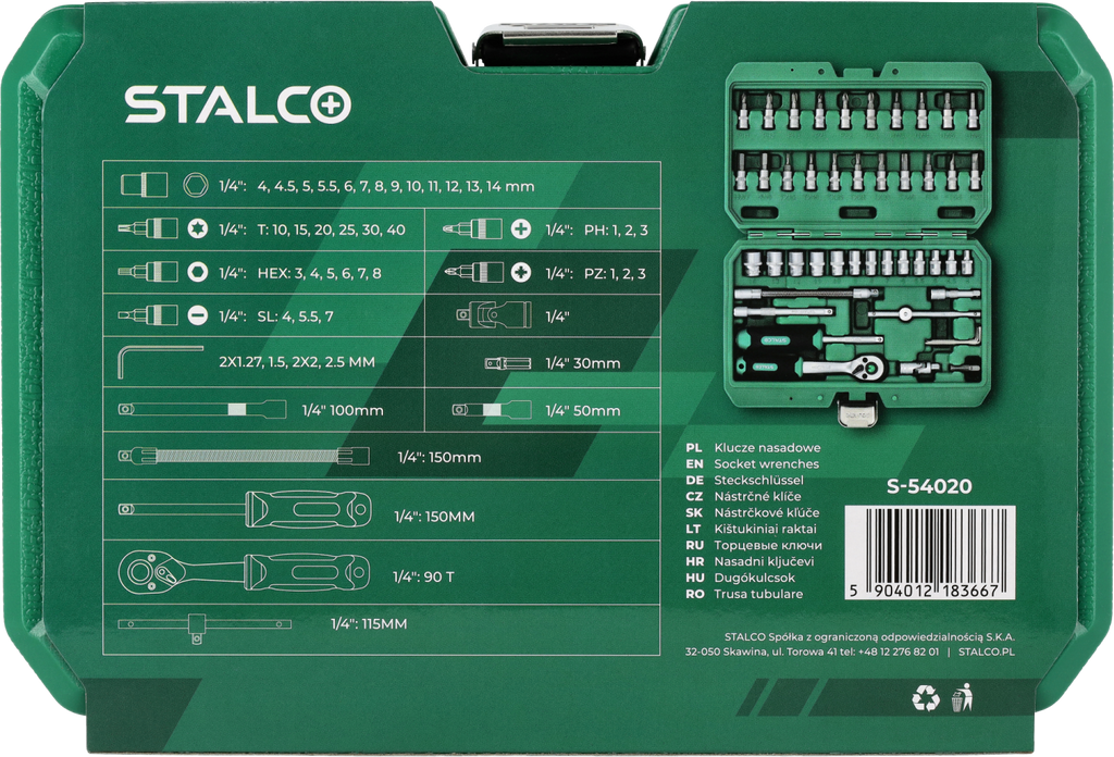 Zestaw kluczy nasadowych 48 elementów S-54020 Stalvo S-54020