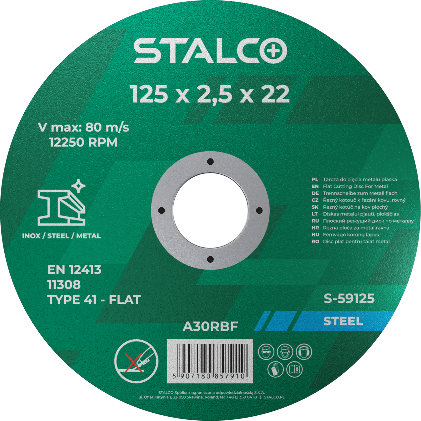 Tarcza do cięcia metalu płaska ø115 x 1,0 x 22,23 mm Stalvo S-59015