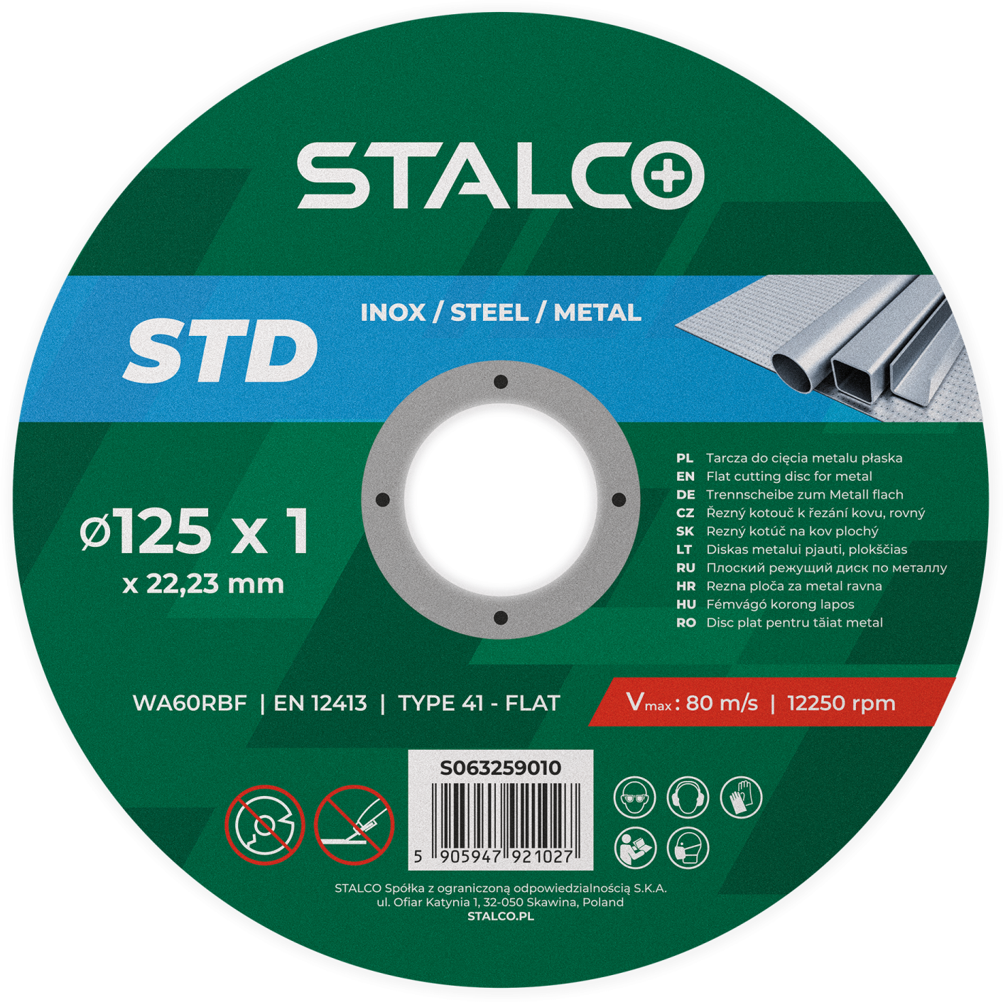 Tarcza do cięcia metalu płaska 125 x 1,0 mm Stalvo S063259010
