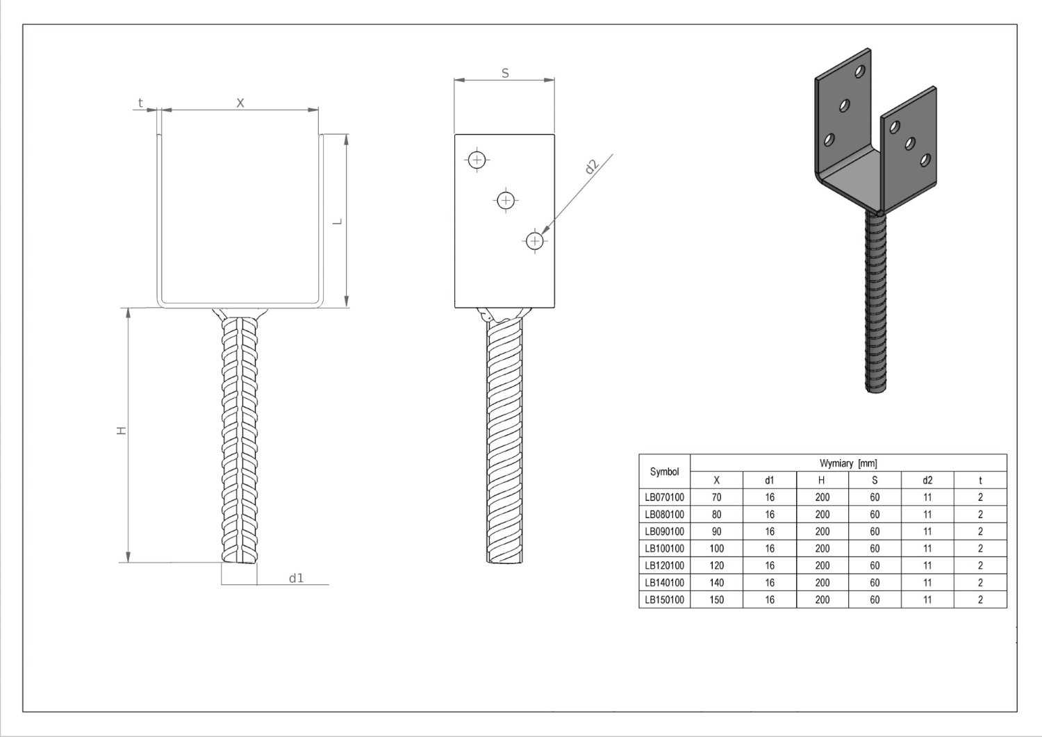 Łącznik belki LB 70x60x100mm ; 200mm LB Stalvo LB070100