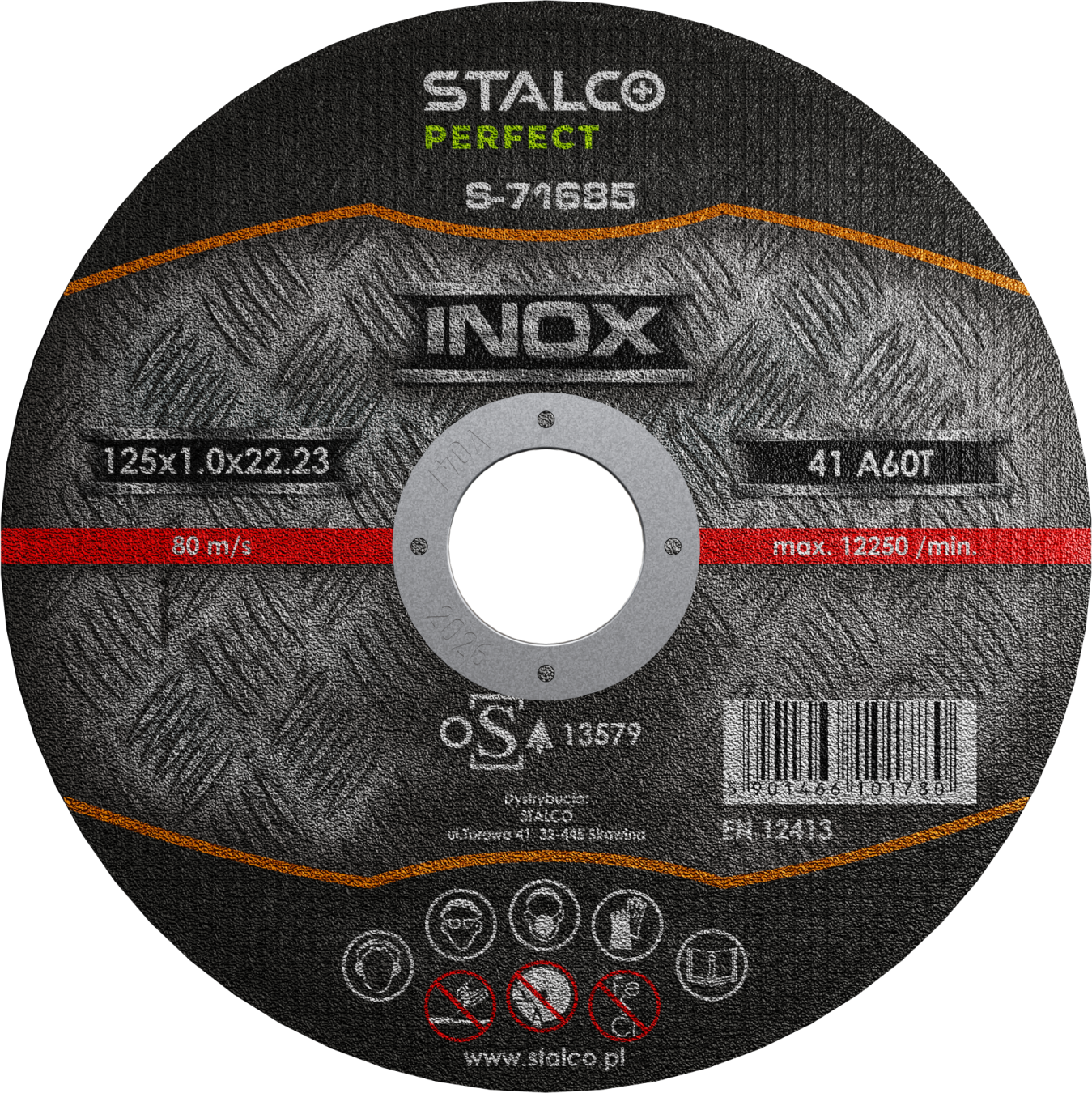 Tarcza do cięcia stali nierdzewnej - płaska ø 115 x 1,0 x 22, 23 mm Stalvo PERFECT S-71683