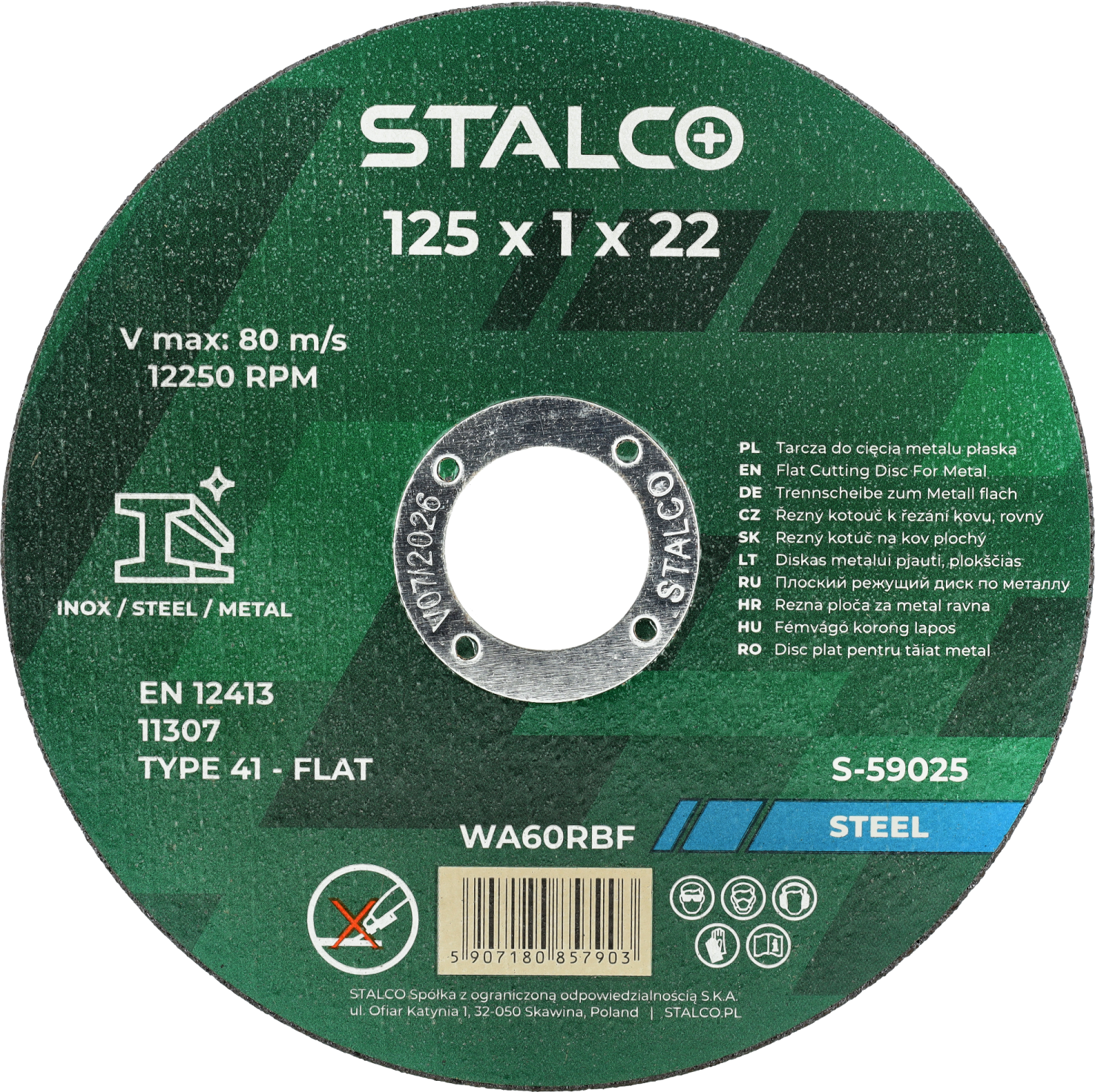 Tarcza do cięcia metalu płaska ø115 x 1,0 x 22,23 mm Stalvo S-59015