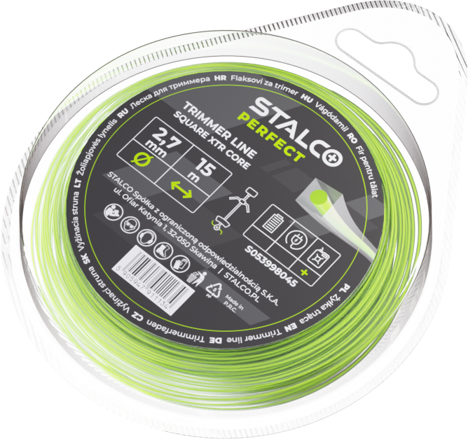 Żyłka tnąca kwadratowa Square XTR Core 2,4mm x 15m, kwadratowa Stalvo PERFECT S053998044